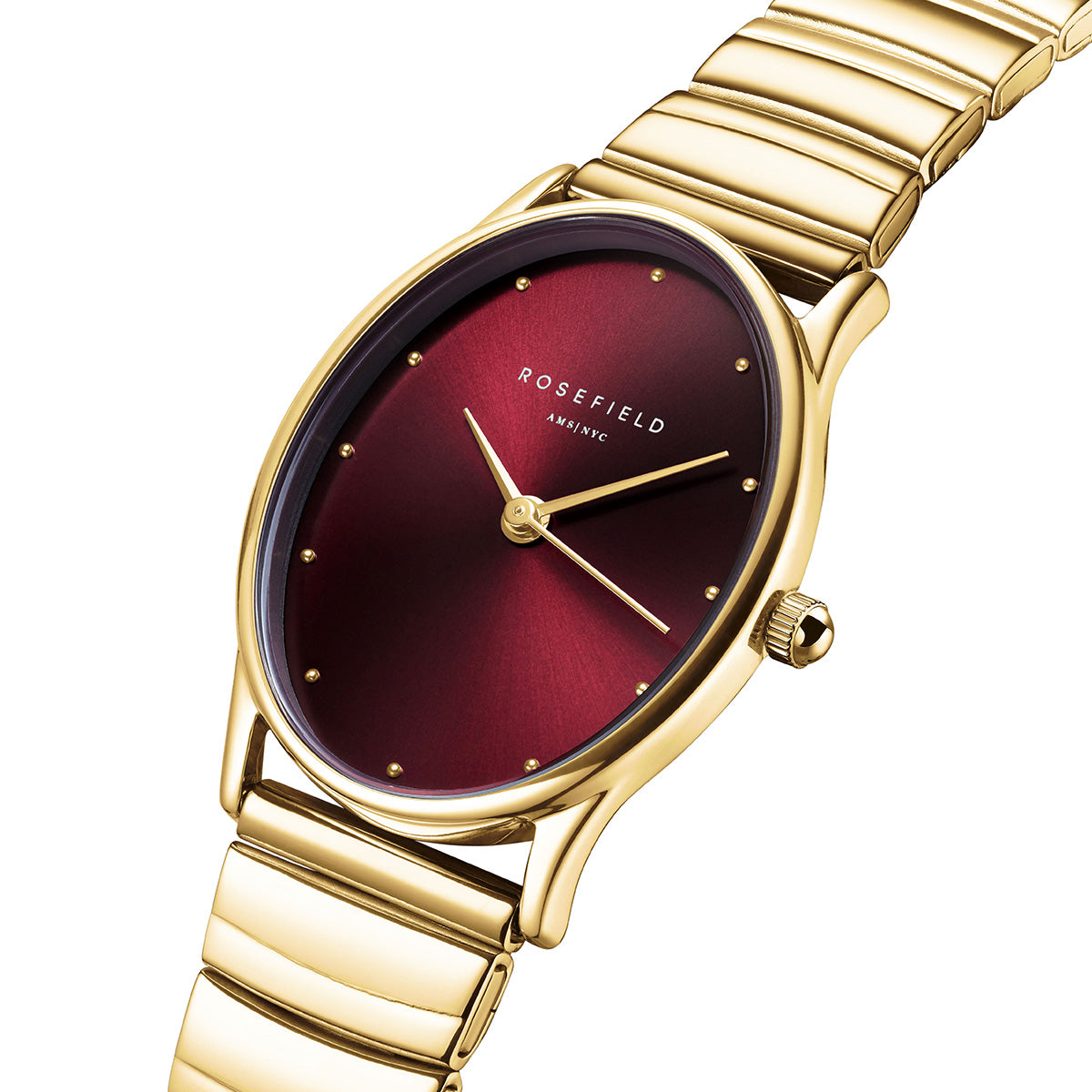 Rosefield Oval Burgundy Half-moon Steel Gold - OVGSG-OV15