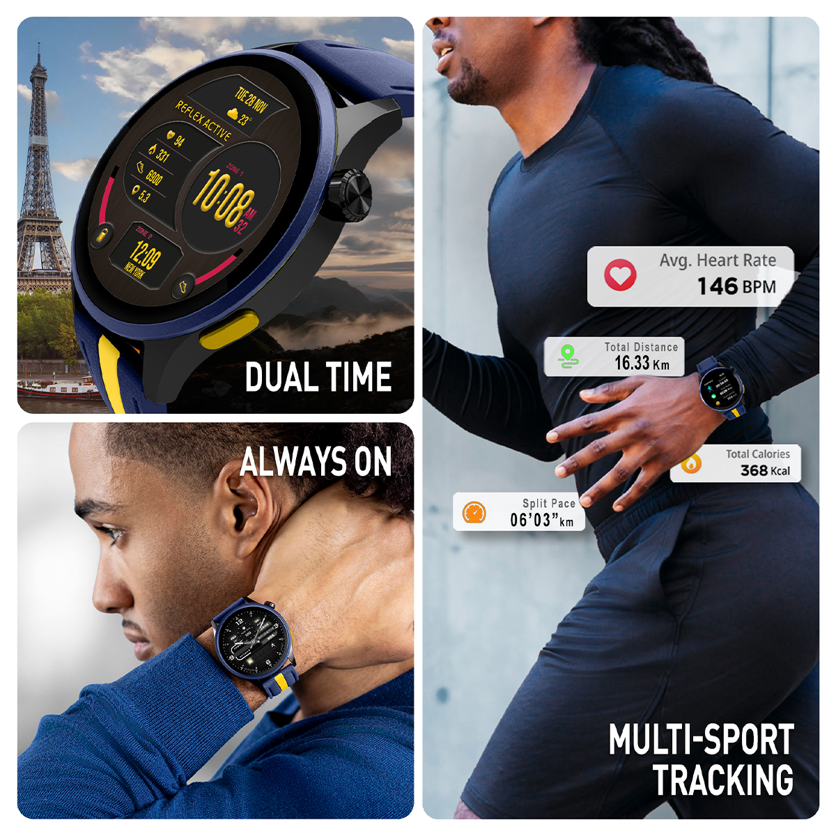 Reflex Active Venture R 400 AMOLED GPS Blue and Yellow Smart Calling Watch - RA54-2234