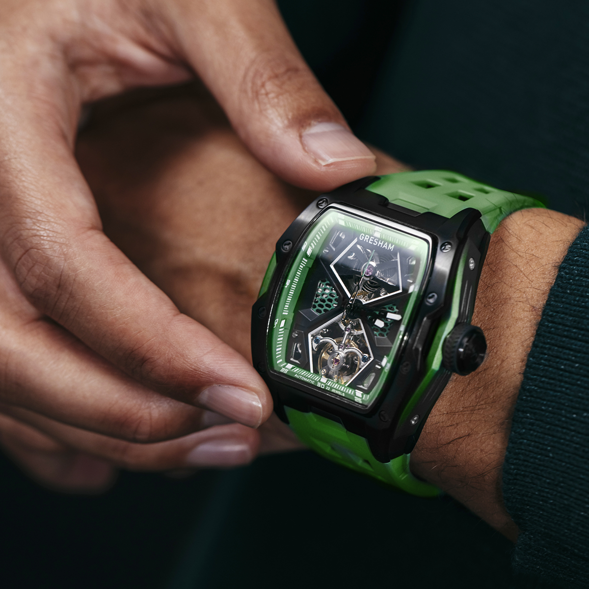 Gresham GI Special Edition Stainless Steel Tonnaeu Case Black and Green Watch - G1-0001-GRN