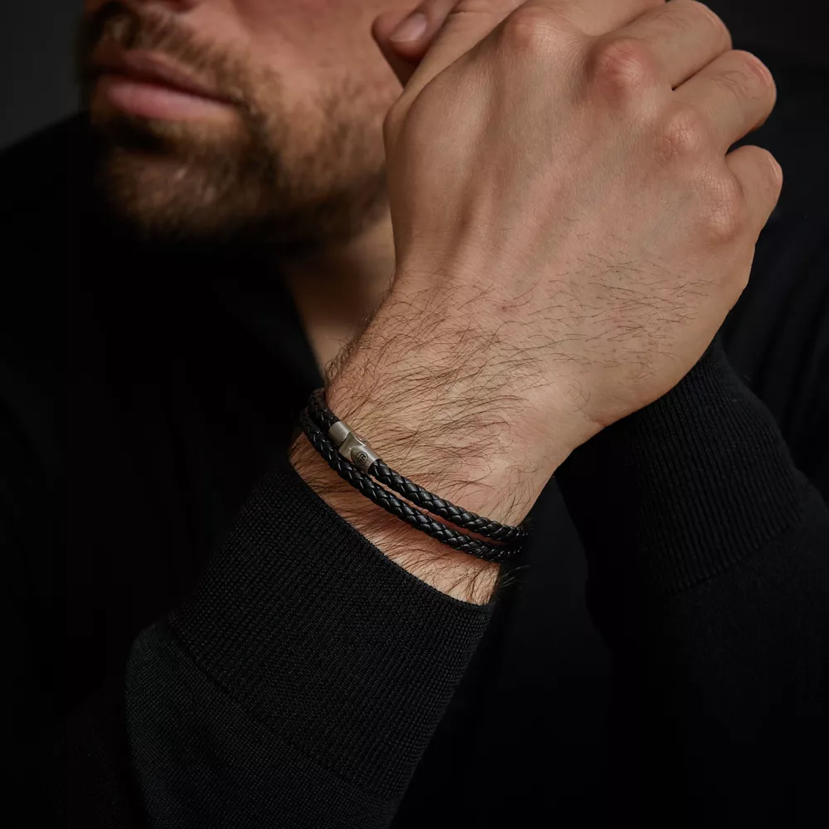 Full Metal Double Round Black Bracelet - RR-M0038-S