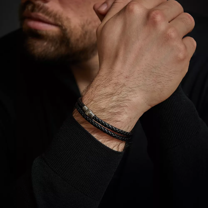 Full Metal Double Round Black Bracelet - RR-M0038-S