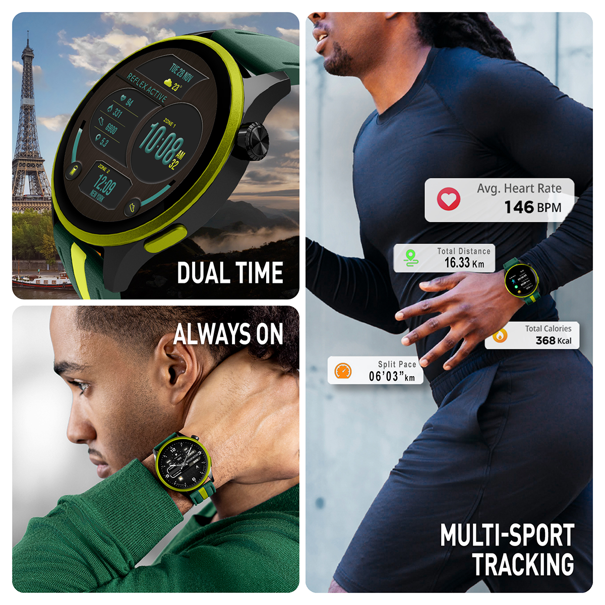 Reflex Active Venture R 400 AMOLED GPS Green and Yellow Smart Calling Watch - RA54-2238