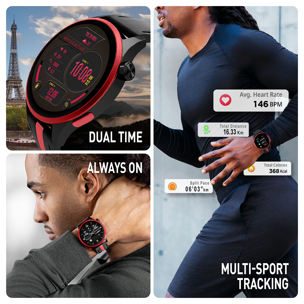 Reflex Active Venture R 400 AMOLED GPS Black and Red Smart Calling Watch - RA54-2236