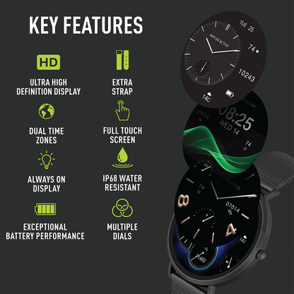 Reflex Active Spectra R 300 Slim Black Mesh and Grey Silicone Strap AMOLED Ultra Slim Smart Calling Watch Set  - RA42-2208