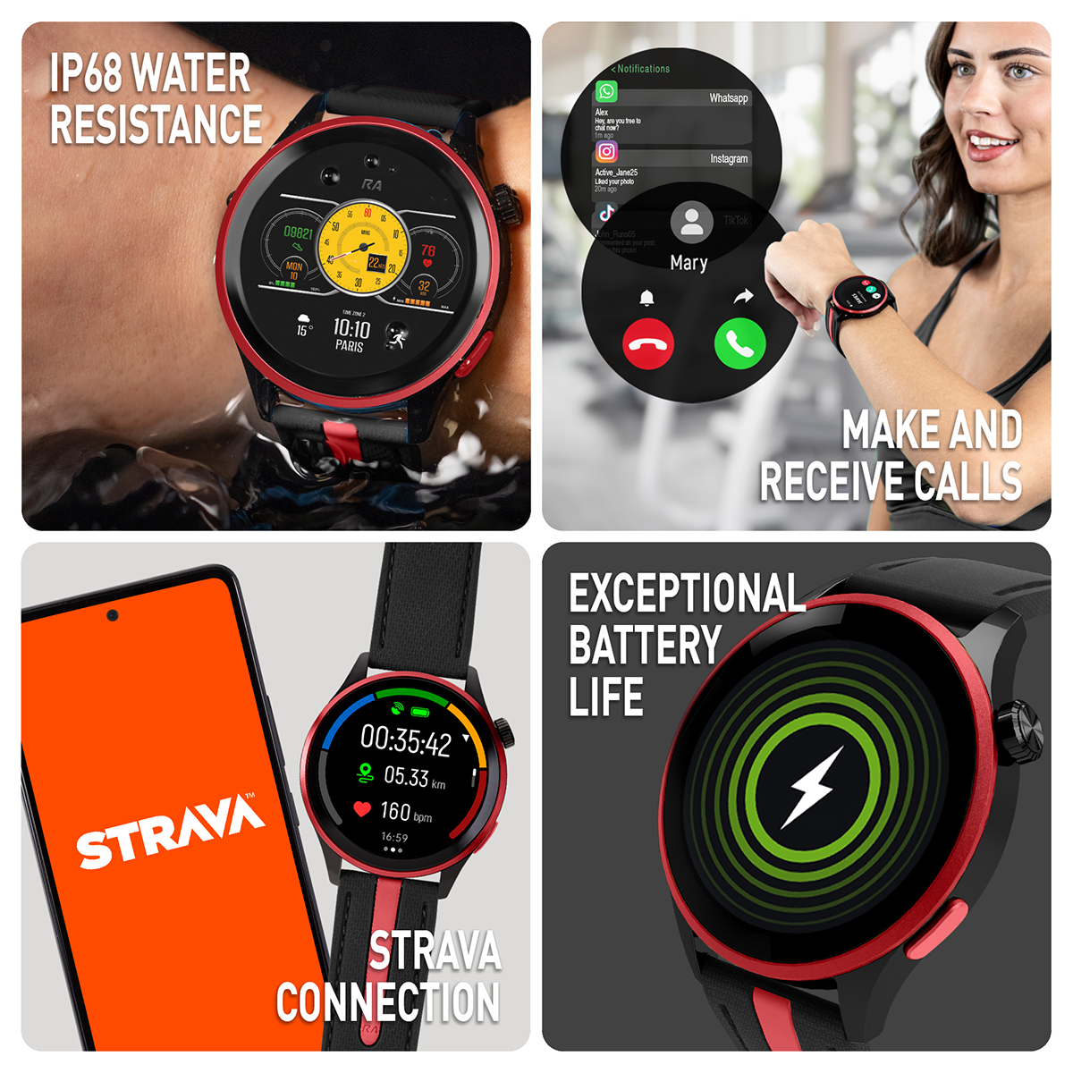 Reflex Active Venture R 400 AMOLED GPS Black and Red Smart Calling Watch - RA54-2236