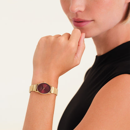 Rosefield Oval Burgundy Half-moon Steel Gold - OVGSG-OV15
