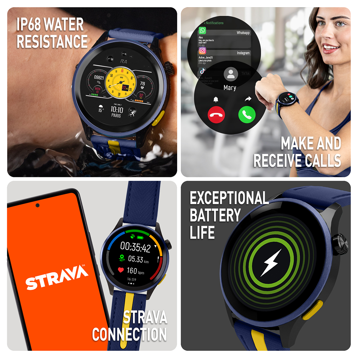 Reflex Active Venture R 400 AMOLED GPS Blue and Yellow Smart Calling Watch - RA54-2234