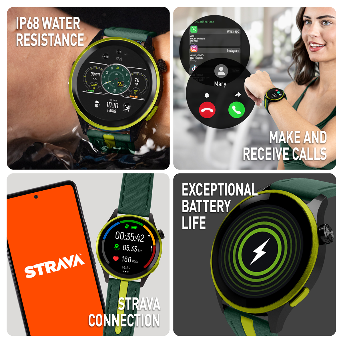 Reflex Active Venture R 400 AMOLED GPS Green and Yellow Smart Calling Watch - RA54-2238