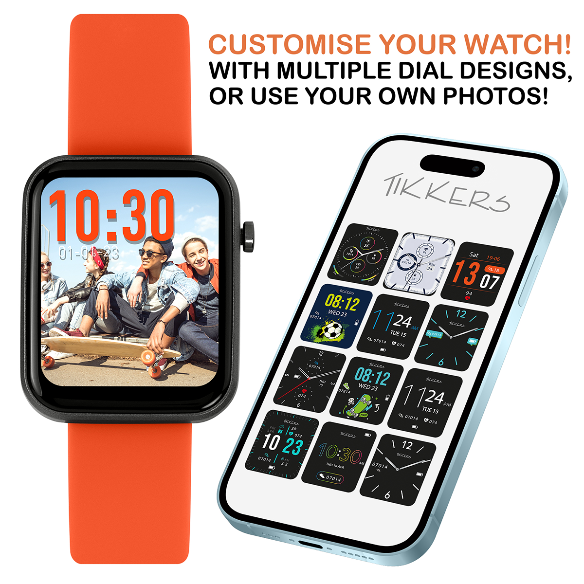 Tikkers Smart Series 13 Orange Silicone Strap Smart Watch - TKS13-0027