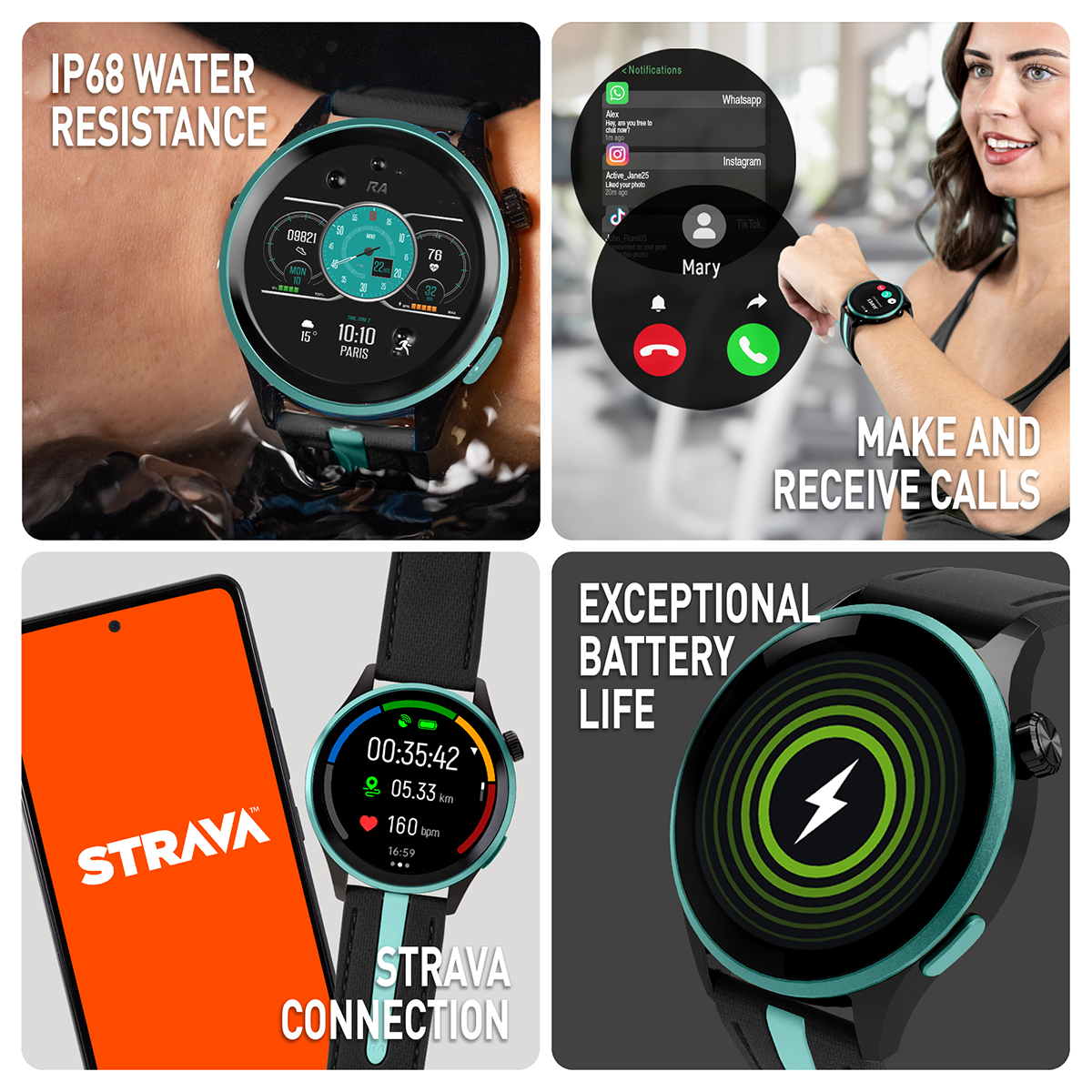 Reflex Active Venture R 400 AMOLED GPS Black and Green Smart Calling Watch - RA54-2232