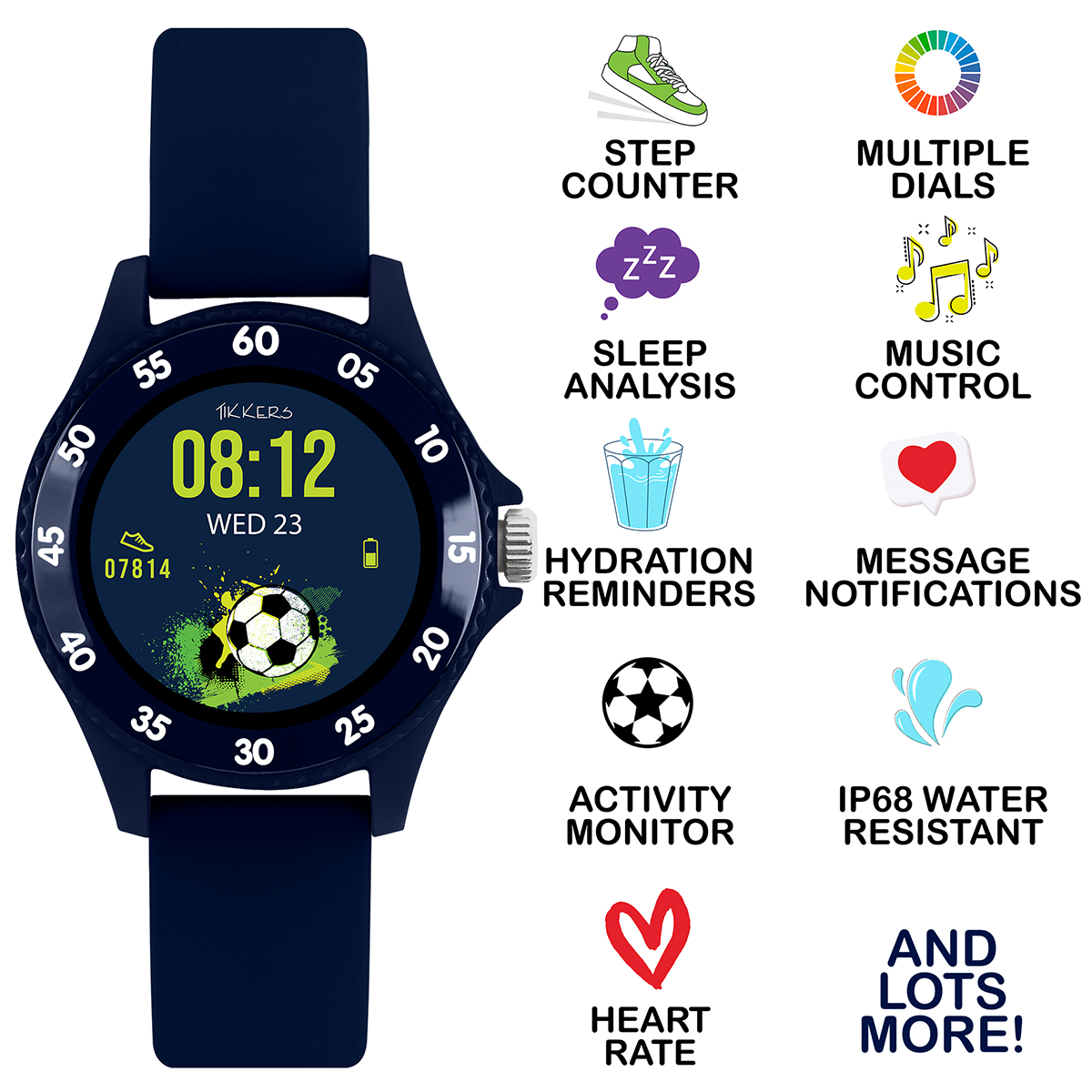 Tikkers Smart Series 34 Navy Silicone Strap Smart Watch - TKS34-0021