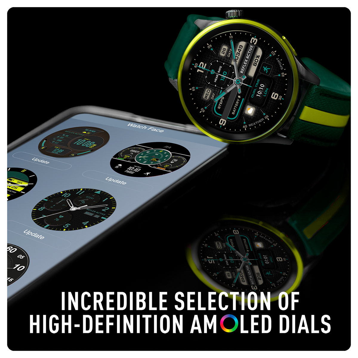 Reflex Active Venture R 400 AMOLED GPS Green and Yellow Smart Calling Watch - RA54-2238