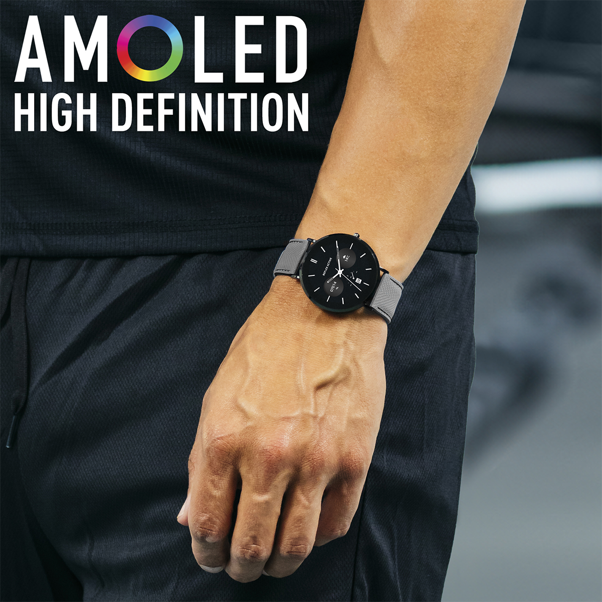 Reflex Active Spectra R 300 Slim Black Mesh and Grey Silicone Strap AMOLED Ultra Slim Smart Calling Watch Set  - RA42-2208