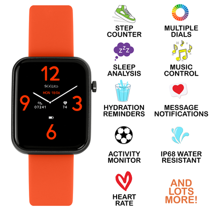 Tikkers Smart Series 13 Orange Silicone Strap Smart Watch - TKS13-0027