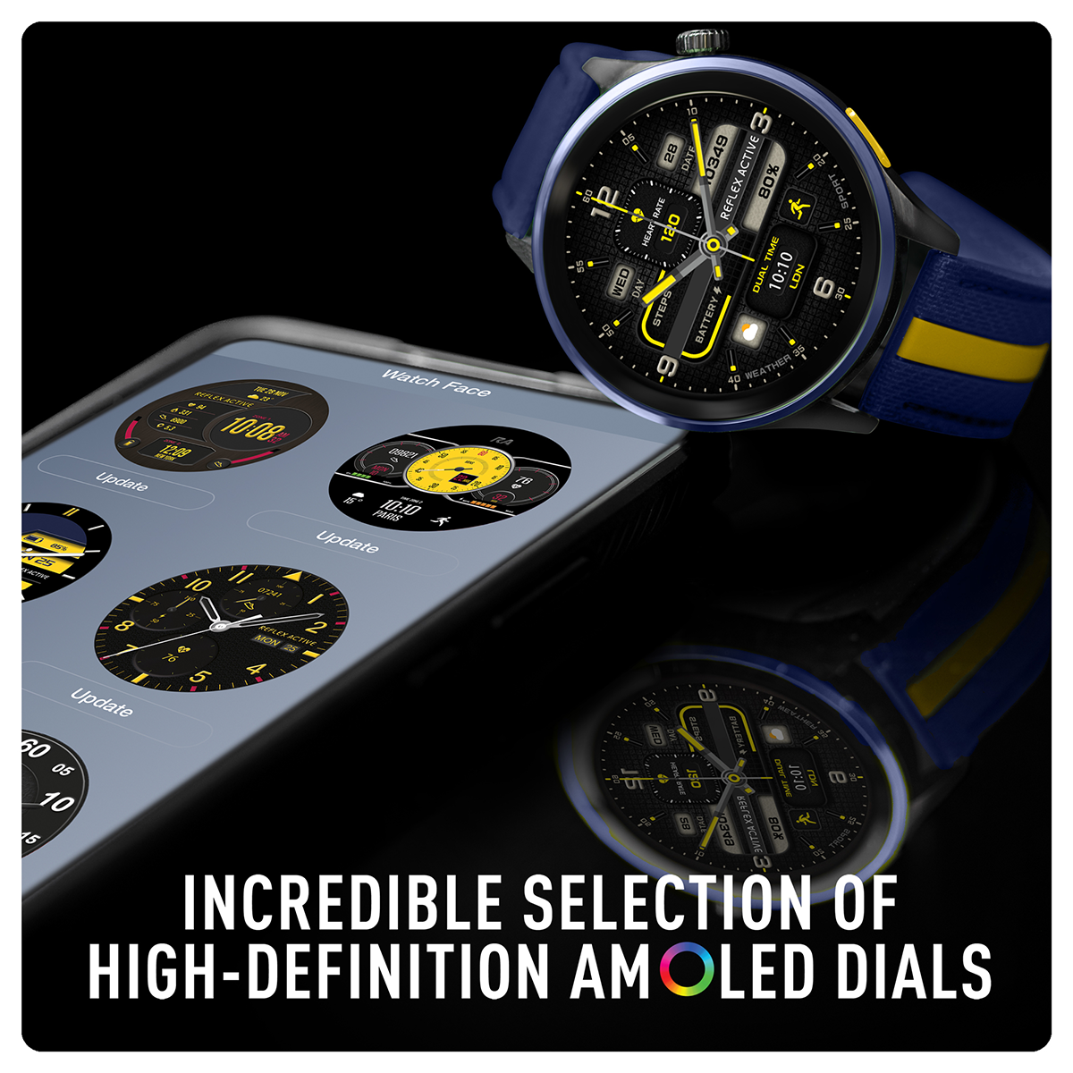 Reflex Active Venture R 400 AMOLED GPS Blue and Yellow Smart Calling Watch - RA54-2234
