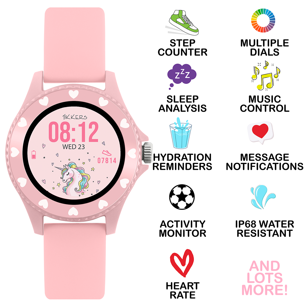 Tikkers Smart Series 34 Pink Silicone Strap Smart Watch - TKS34-0022