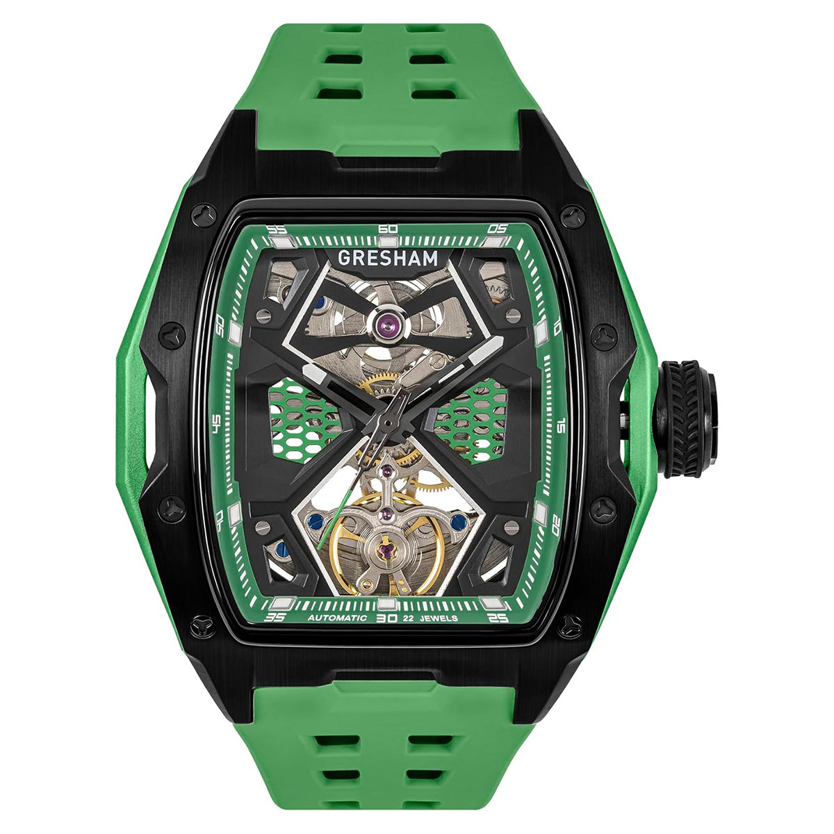 Gresham GI Special Edition Stainless Steel Tonnaeu Case Black and Green Watch - G1-0001-GRN