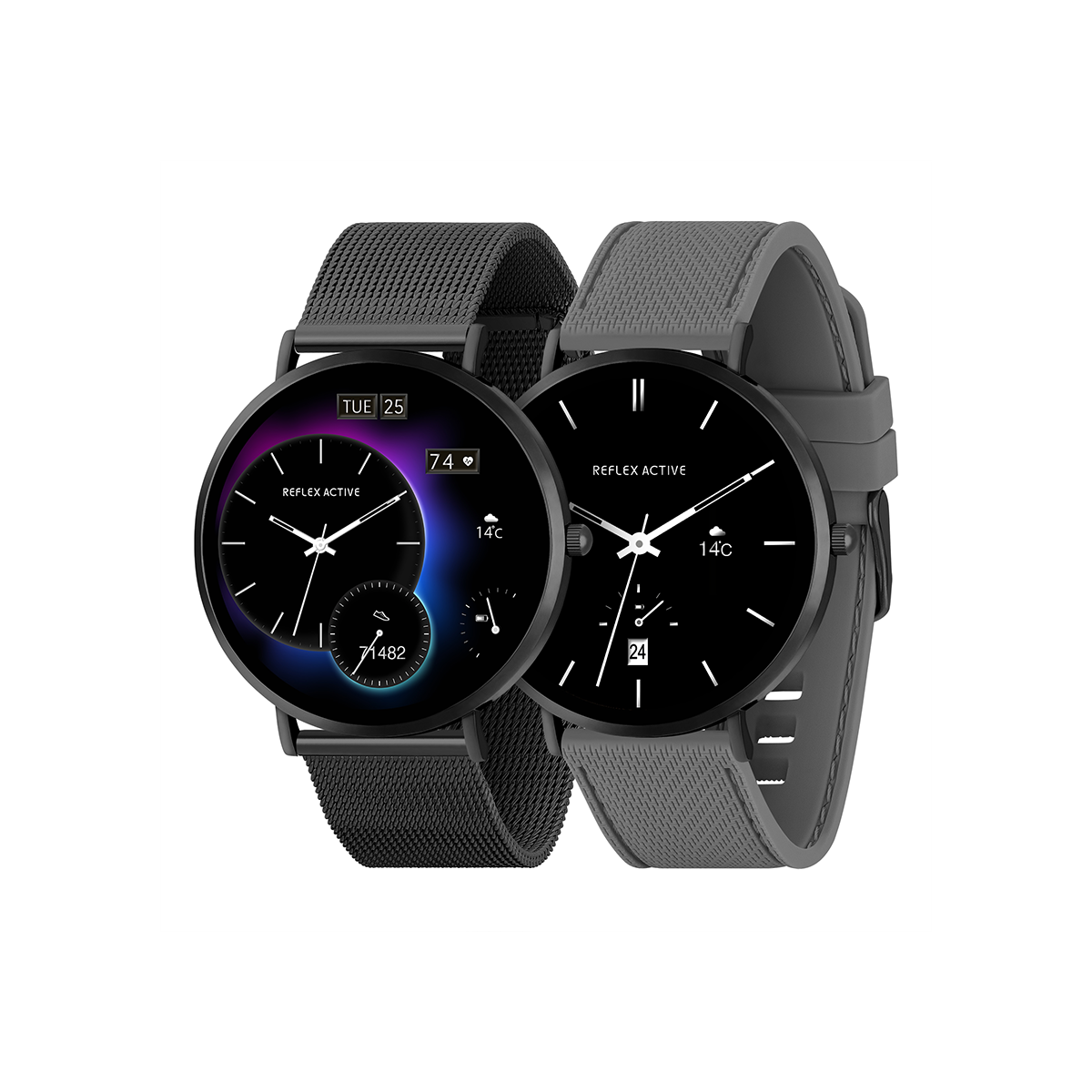 Reflex Active Spectra R 300 Slim Black Mesh and Grey Silicone Strap AMOLED Ultra Slim Smart Calling Watch Set  - RA42-2208