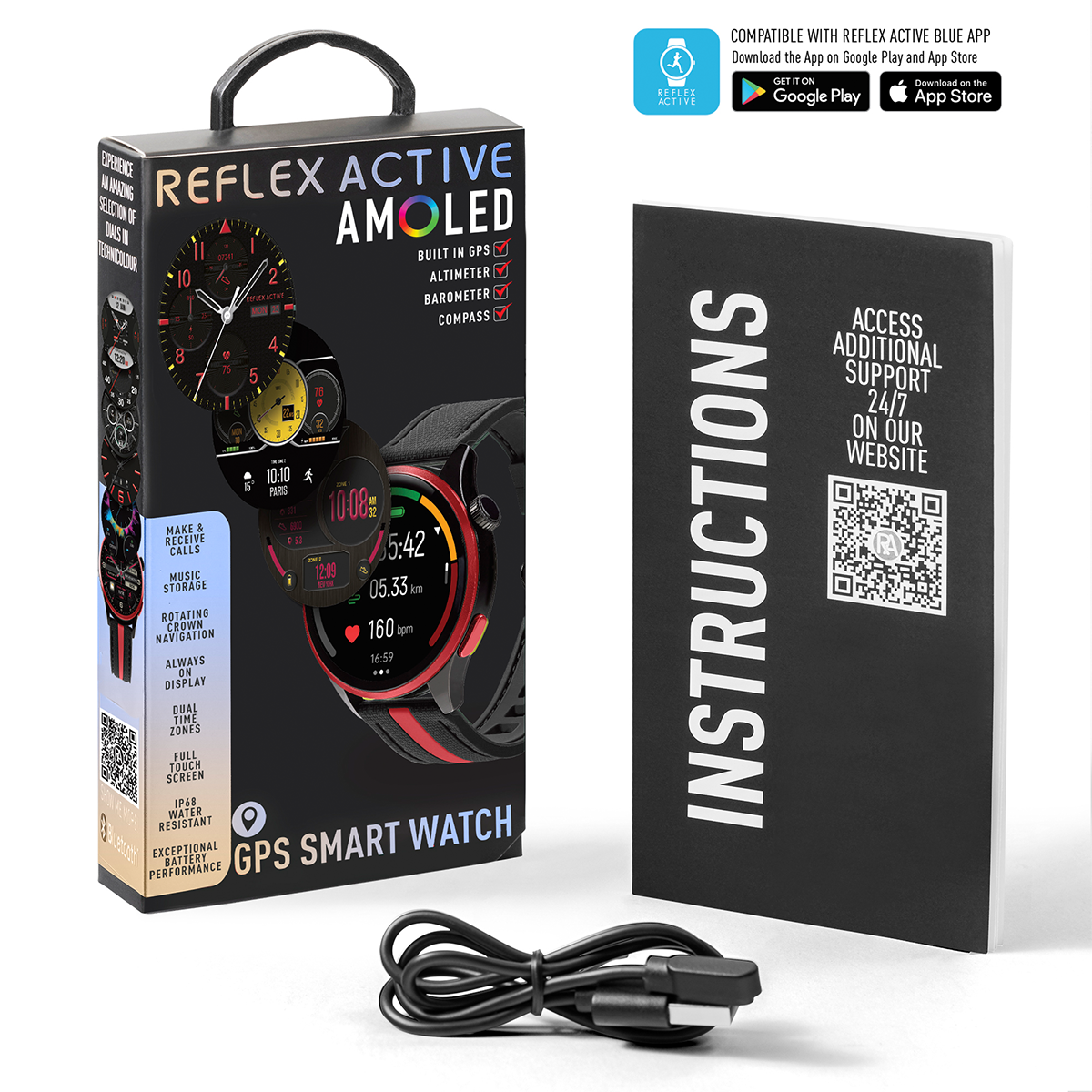 Reflex Active Venture R 400 AMOLED GPS Black and Red Smart Calling Watch - RA54-2236