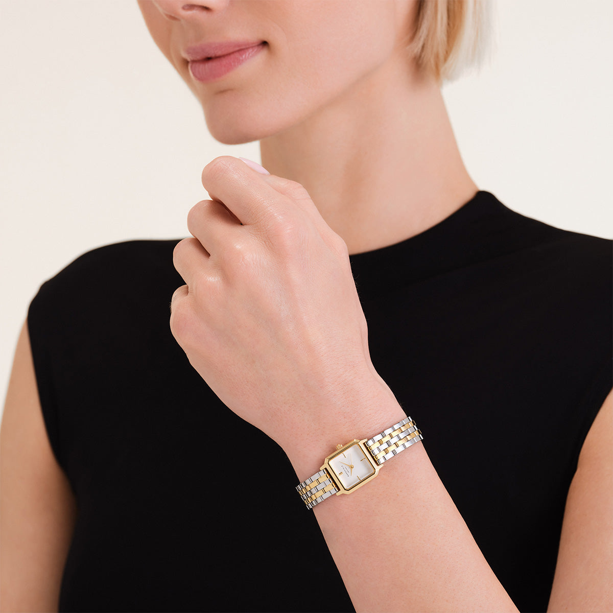 Rosefield The Boxelle Duotone, White Dial Steel Strap - BWDSG-B03