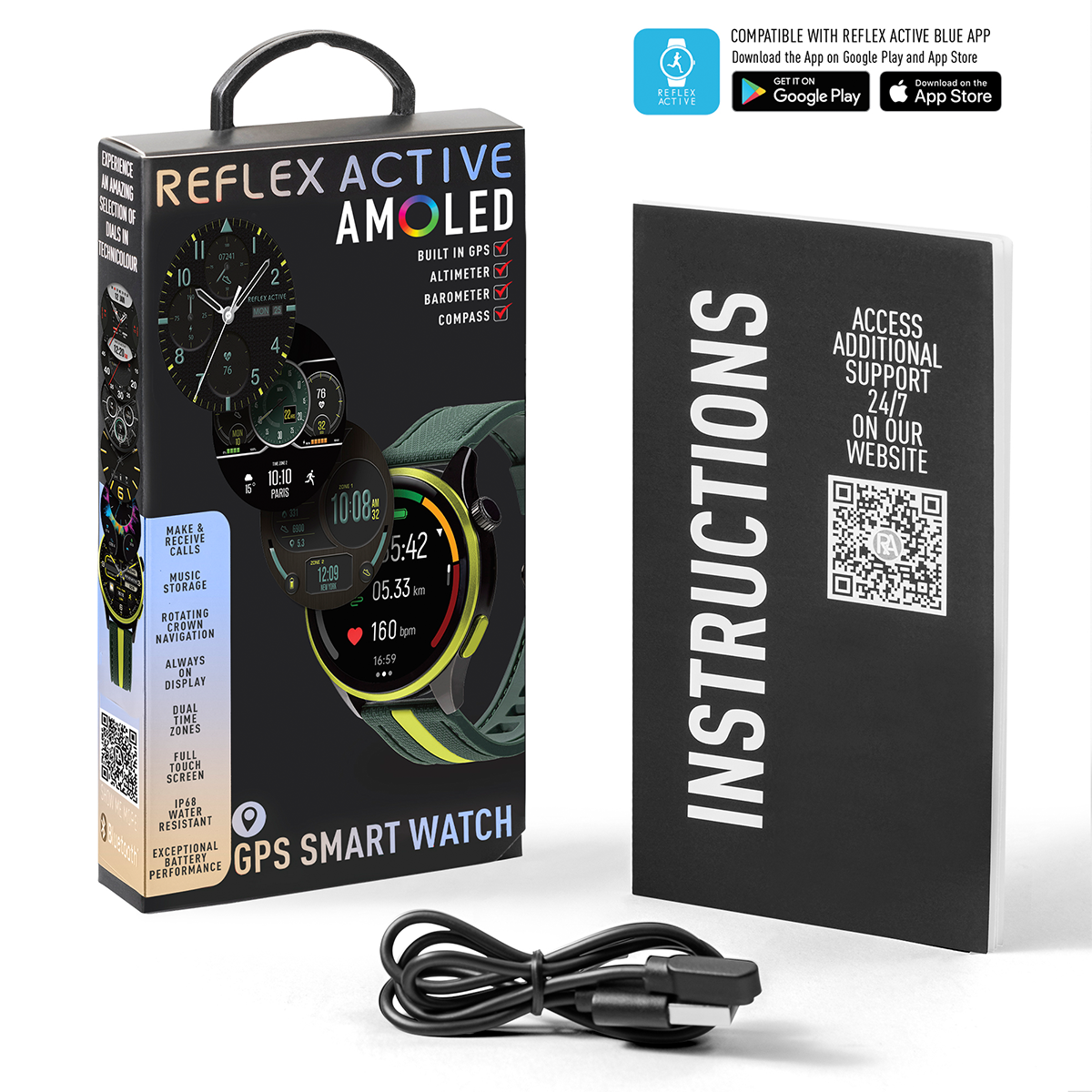 Reflex Active Venture R 400 AMOLED GPS Green and Yellow Smart Calling Watch - RA54-2238