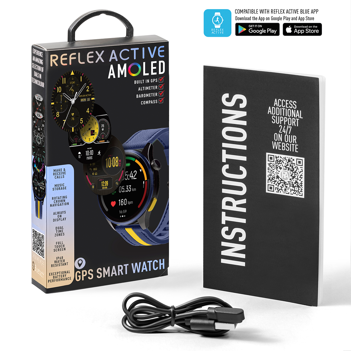 Reflex Active Venture R 400 AMOLED GPS Blue and Yellow Smart Calling Watch - RA54-2234