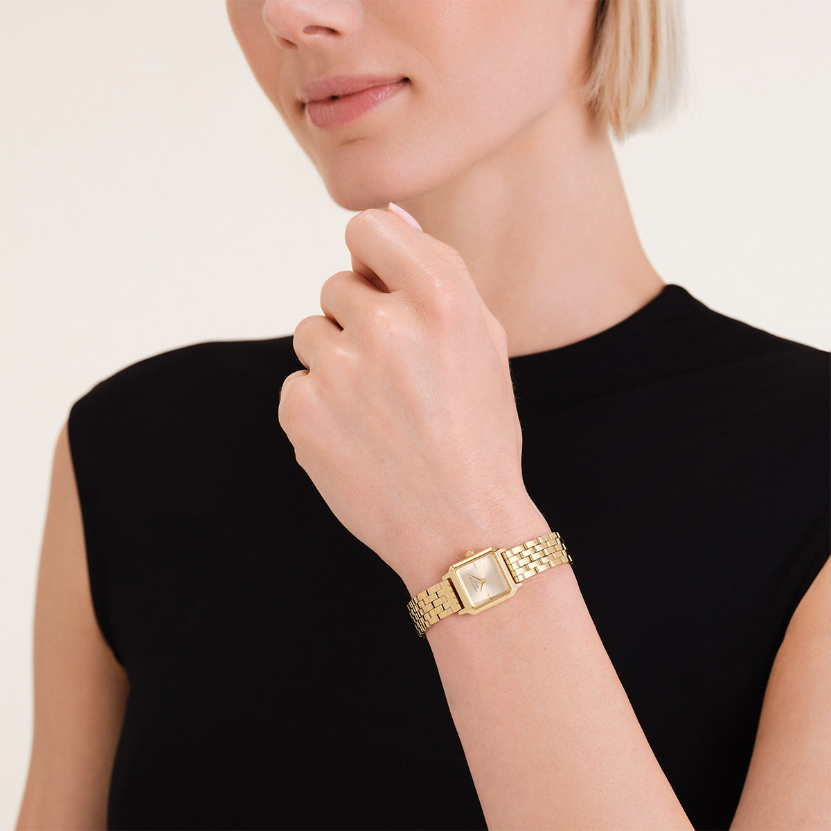 Rosefield The Boxelle Champagne dial Gold Steel Strap - BCGSG-B04