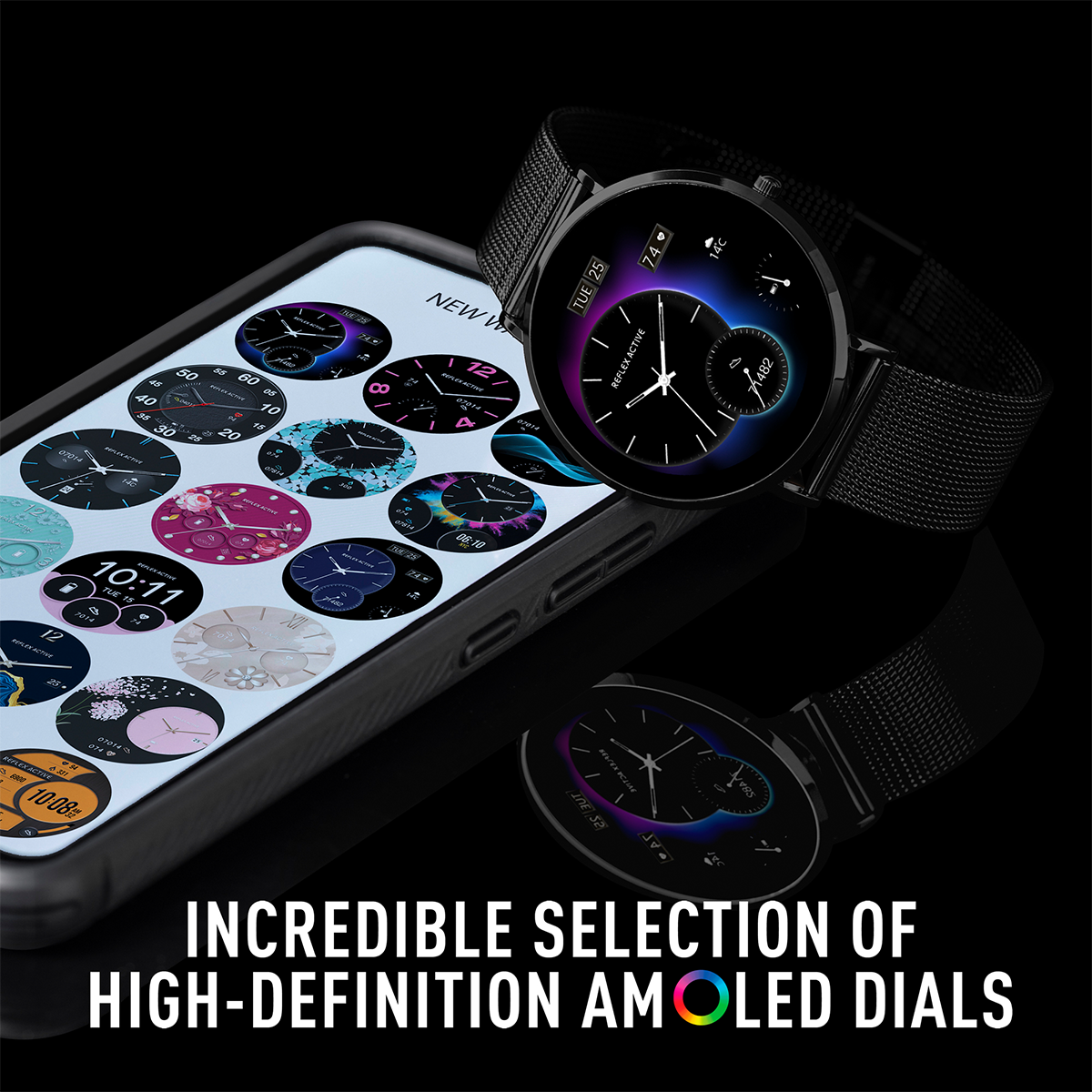 Reflex Active Spectra R 300 Slim Black Mesh and Grey Silicone Strap AMOLED Ultra Slim Smart Calling Watch Set  - RA42-2208
