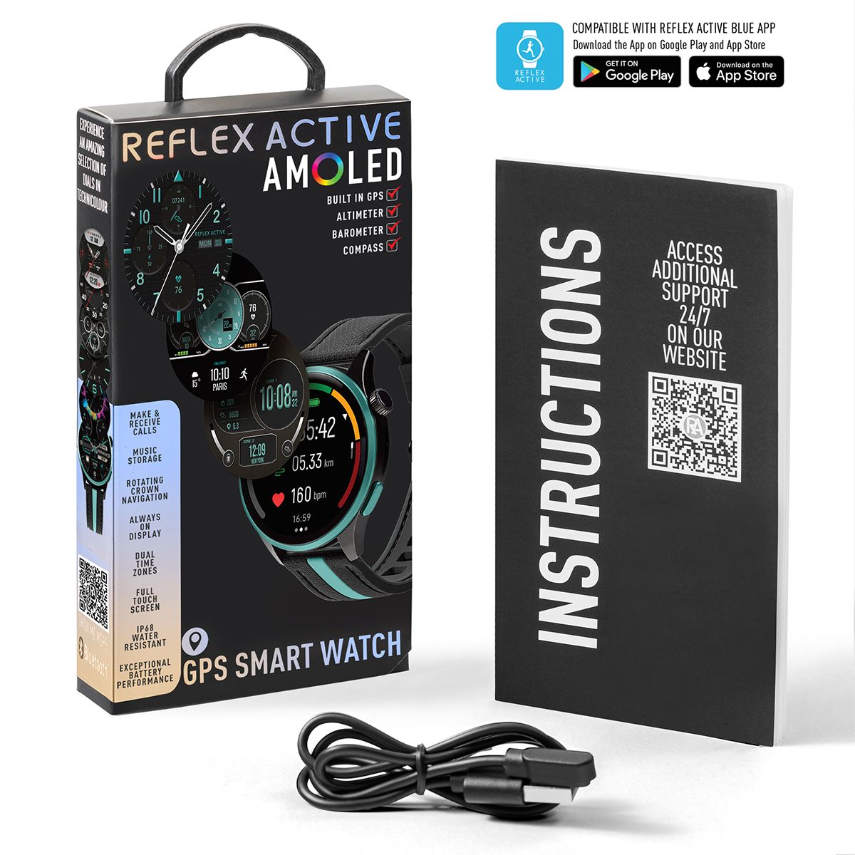 Reflex Active Venture R 400 AMOLED GPS Black and Green Smart Calling Watch - RA54-2232