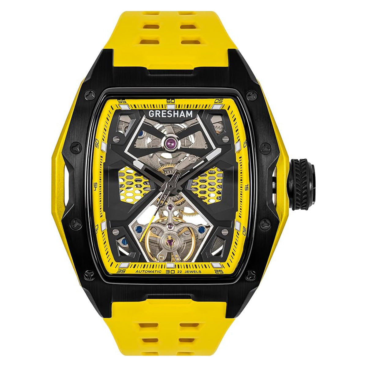 Gresham GI Special Edition Stainless Steel Tonnaeu Case Black and Yellow Watch - G1-0001-YELL