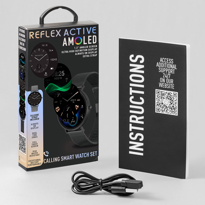 Reflex Active Spectra R 300 Slim Black Mesh and Grey Silicone Strap AMOLED Ultra Slim Smart Calling Watch Set  - RA42-2208