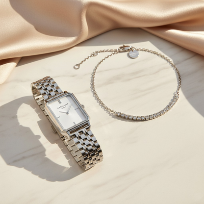 Rosefield Octagon XS Watch & Tennis Crystal Bracelet