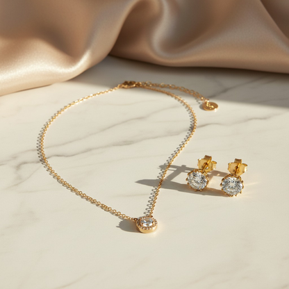 Liu Jo Gold Crystal Studs & Signature Gold Necklace