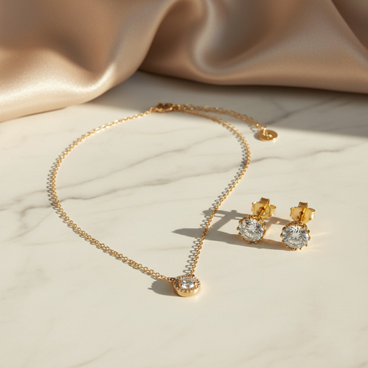 Liu Jo Gold Crystal Studs & Signature Gold Necklace