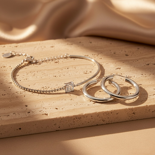 Liu Jo Silver Bangle/Bracelet & Silver Hoops