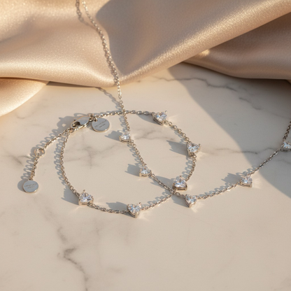 Rosefield Row of Hearts Silver Necklace & Bracelet