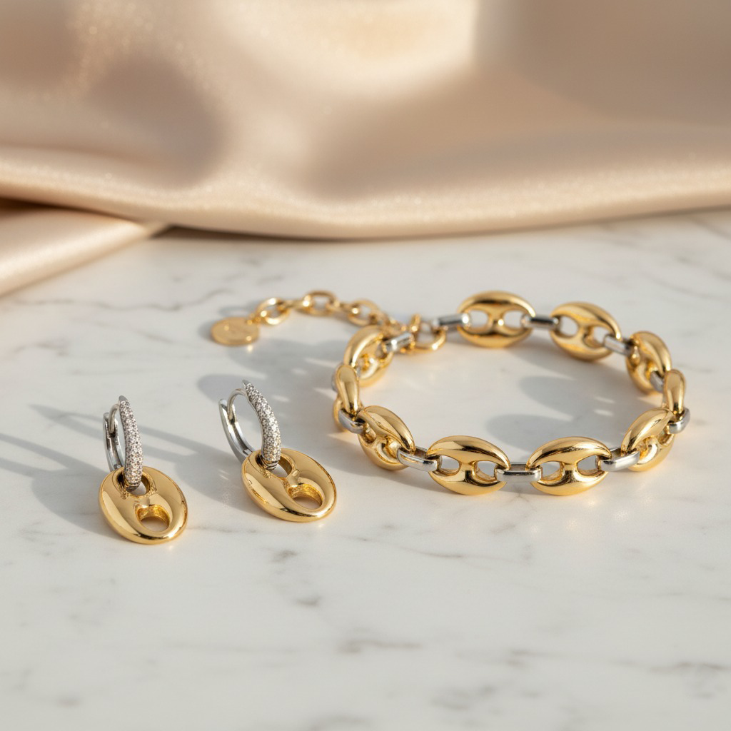 Rosefield Coffee Bean Duotone Bracelet & Earrings