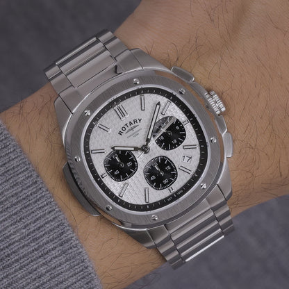 Rotary Mens Apex 100 Chronograph Silver Dial Stainless Steel Bracelet Watch - RGB10031/07