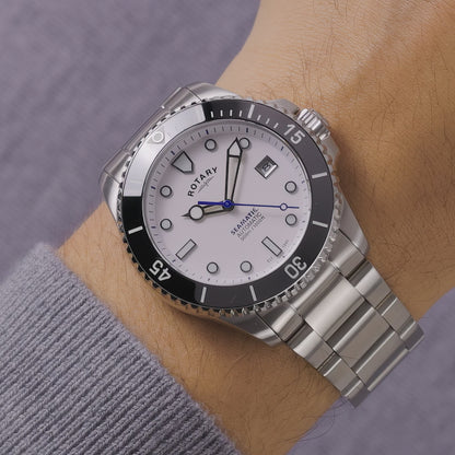 Rotary Men's Seamatic 300M Water Resistance White Dial Stainless Steel Bracelet Watch - RGB05430/29