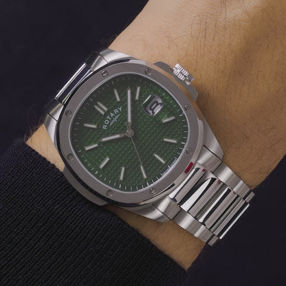 Rotary Men's Apex 100 Green Dial Stainless Steel Bracelet Watch - GB05575/24