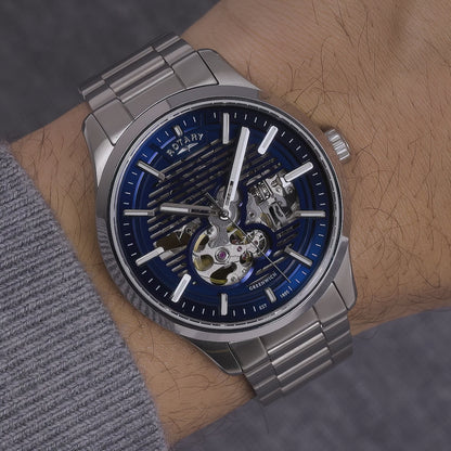 Rotary Men's Greenwich Skeleton Automatic 100M Water Resistance Blue Dial Stainless Steel Bracelet Watch - RGB10073/05