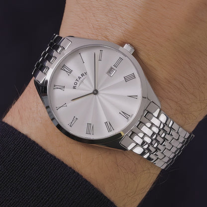 Rotary Men's Ultra Slim White Dial Stainless Steel Bracelet Watch - GB08010/01