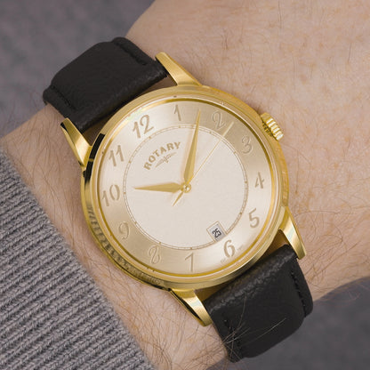 Rotary Men's Rotary Heritage Gold Plated Stainless Steel Brown Leather Strap Watch - RGS10084/03