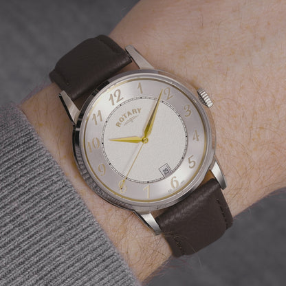 Rotary Men's Rotary Heritage Stainless Steel Silver Dial Brown Leather Strap Watch - RGS10083/70
