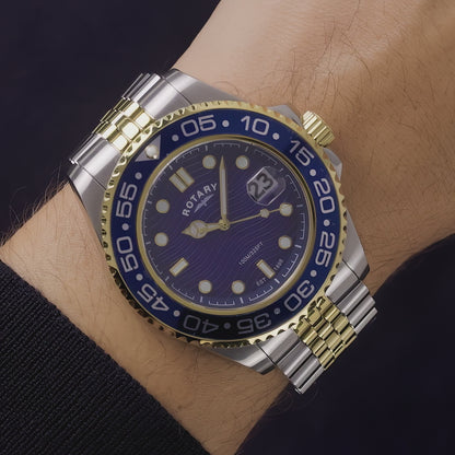Rotary Men's Apex 100 Blue Dial Silver & Gold Plated Stainless Steel Bracelet Watch - RGB10018/05