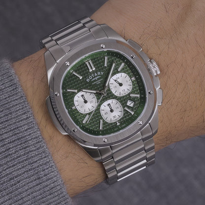 Rotary Mens Apex 100 Chronograph Green Dial Stainless Steel Bracelet Watch - RGB10029/24