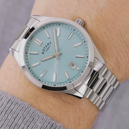 Rotary Men's Heritage Pale Blue Dial Stainless Steel Bracelet Watch - RGB05520/77