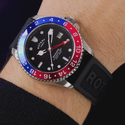 Rotary Men's Seamatic GMT 300M Water Resistance Stainless Steel Black Silicone Strap Watch - GS04378/95