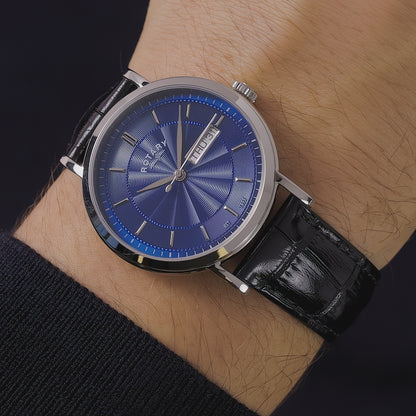 Rotary Men's Heritage Blue Dial Stainless Steel Black Leather Strap Watch - GS05420/05