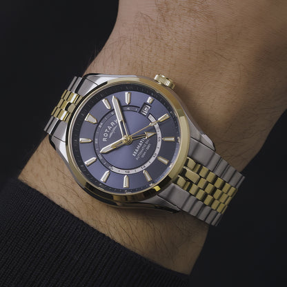 Rotary Men's Seamatic 100 GMT 100M Water Resistance Silver & Gold Plated Stainless Steel Bracelet Watch - RGB10042/05